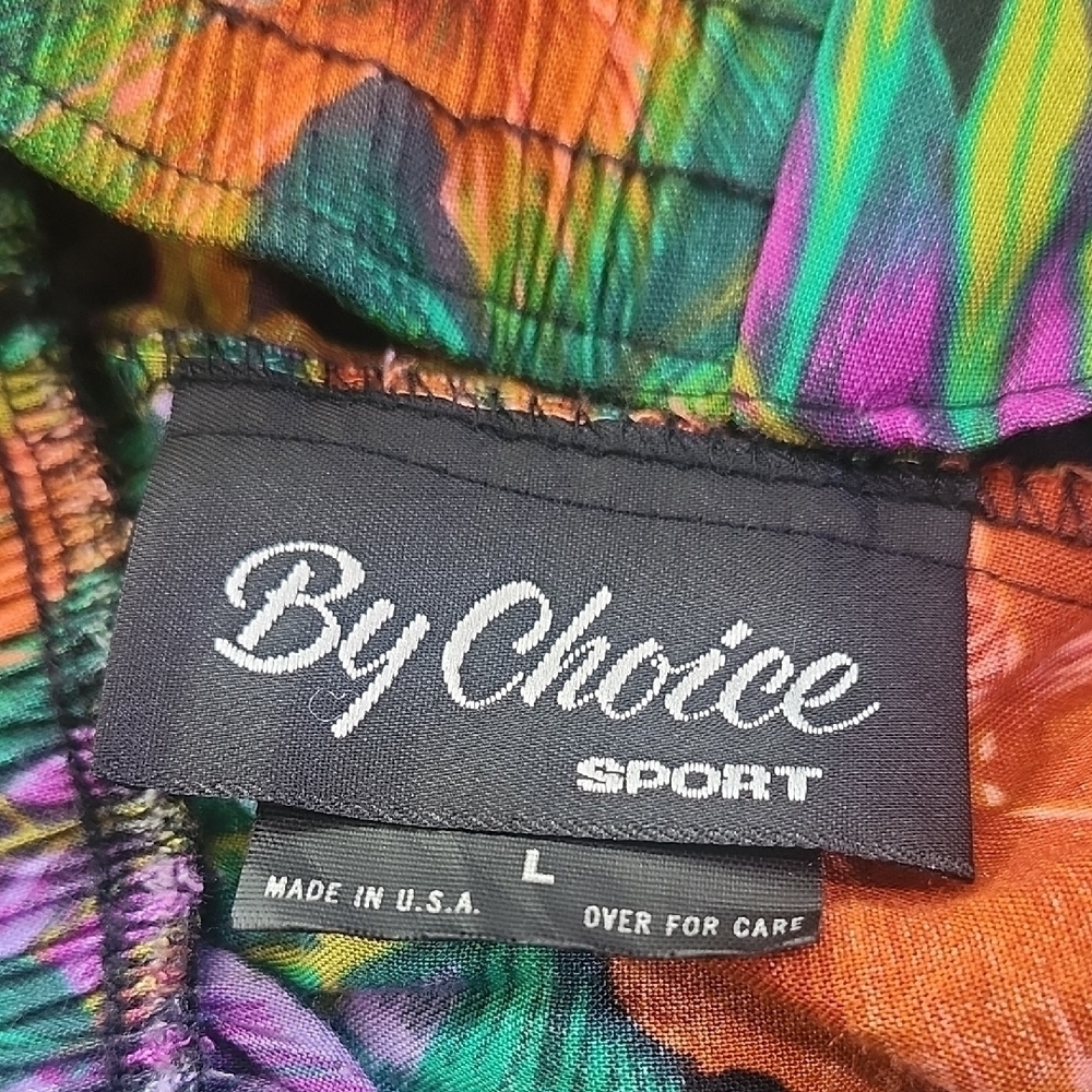By Choice Tropical Rayon Shorts Size Large | Elastic Waist Floral Jungle Print - Picture 4 of 5